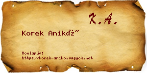 Korek Anikó névjegykártya